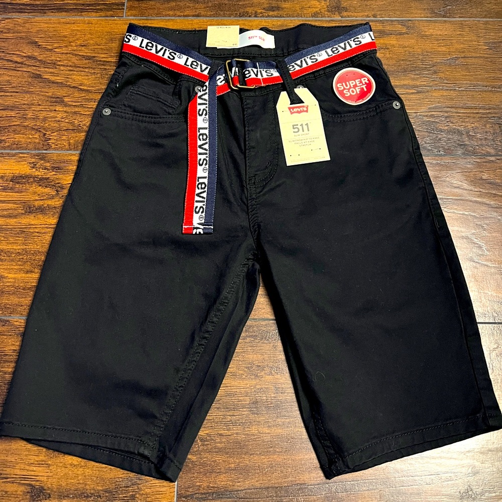 Levi’s 511 Slim Shorts Kids Size 12 Black Comes With Belt Fast Shipping New